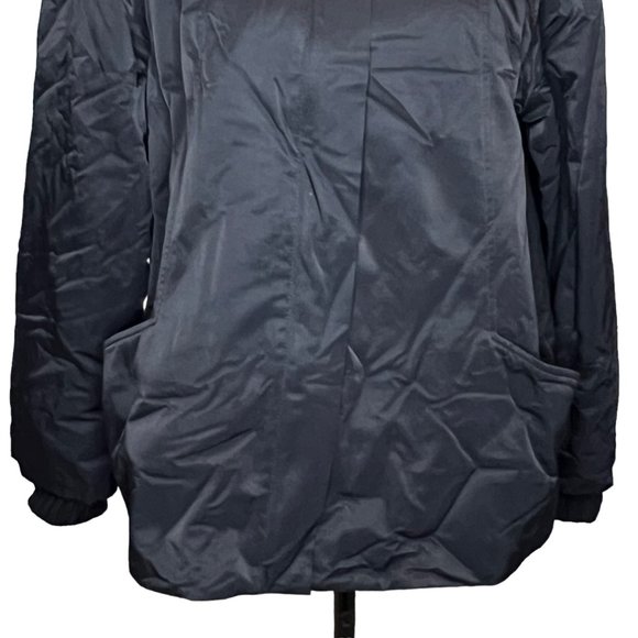 Eileen Fisher Jacket Womens Large Black Fleece Lined Removable Hood High Neck - Picture 6 of 16